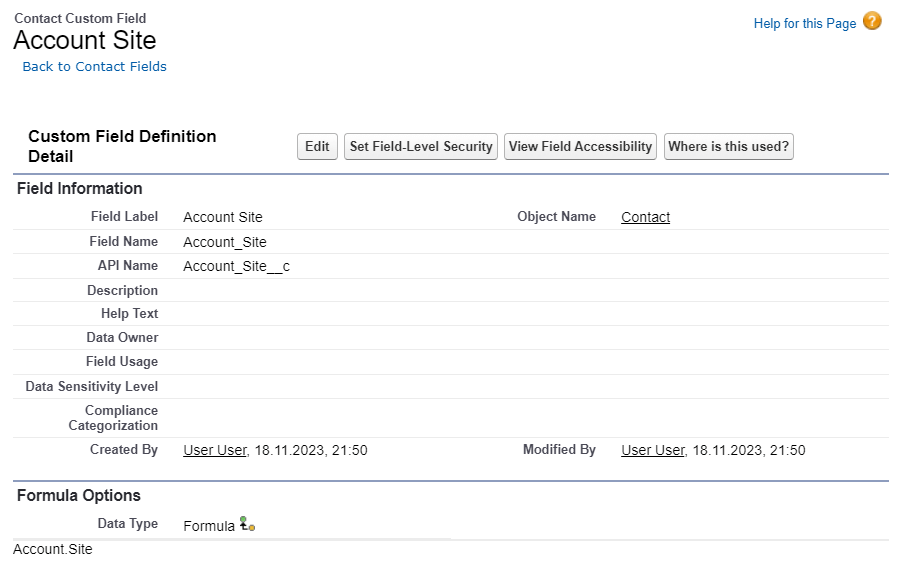 Account Site Formula